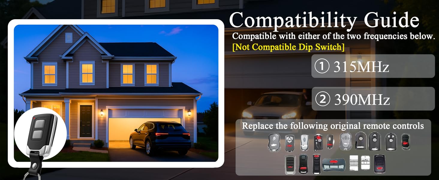 Works with 315MHz &amp;amp; 390MHz – Not for DIP Switch Models