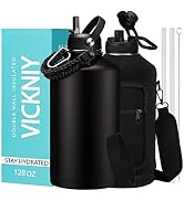 1 Gallon Insulated Water Bottle with Straw - 128oz 64oz Water Jug with Handle Paracord, Straw Spo...