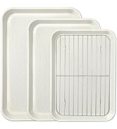 Ymiton Nonstick Baking Sheet Sets with Rack (3 Pans + 1 Rack), 0.8 mm Thicker Carbon Steel Quarte...