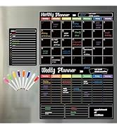 Hivillexun Black Dry Erase Boards Set - 3 Magnetic Boards for Refrigerator, Monthly, Weekly Organ...