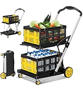 LDHTHOPI Collapsible Shopping Cart with Wheels, 8-in-1 200LBS Capacity with 2 Storage Crate, Fold...