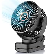 TUNISE Mini Clip on Fan, Battery Operated Desk Fan, Digital display,3 Speeds Adjustable, Bidirect...
