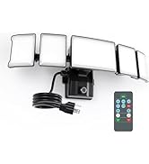 Olafus 120W Plug in Flood Lights Dusk to Dawn LED Outdoor Light with Remote, 5 Adjustable Heads I...