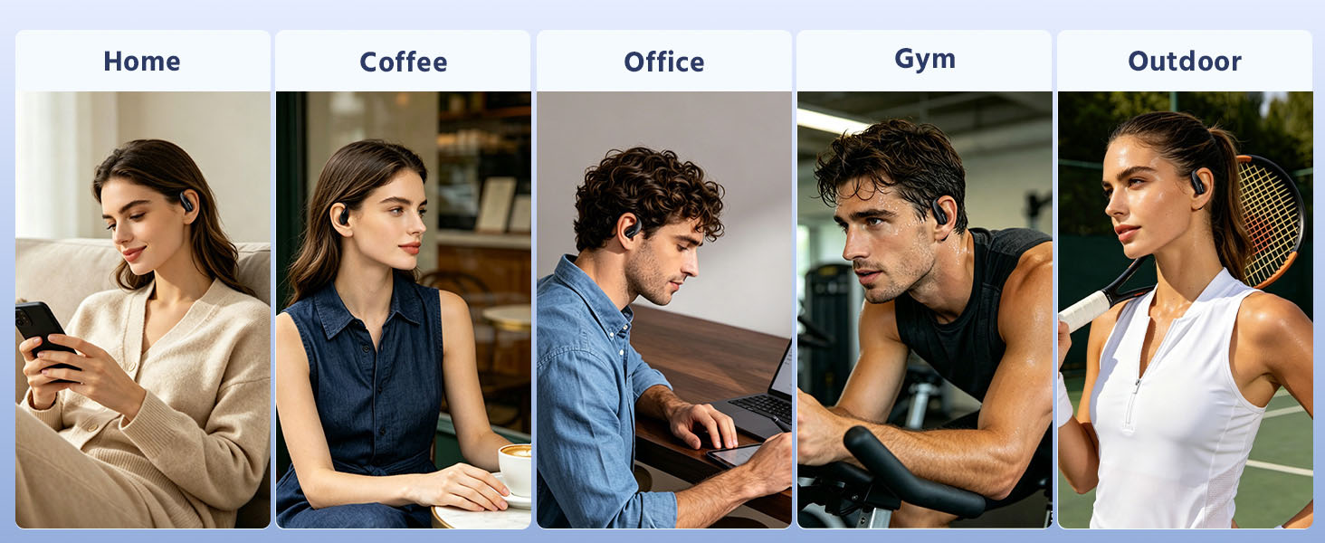 Open ear headphones suitable for Home, Coffee, Office, Gym, Outdoor Work and Sports