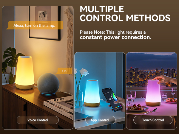 Smart lamp with 3 control methods: voice control, app control and touch control
