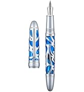 Asvine P80 Piston Filling Fountain Pen Fine Nib, Spider Skeleton Transparent Blue Acrylic Pen Cas...