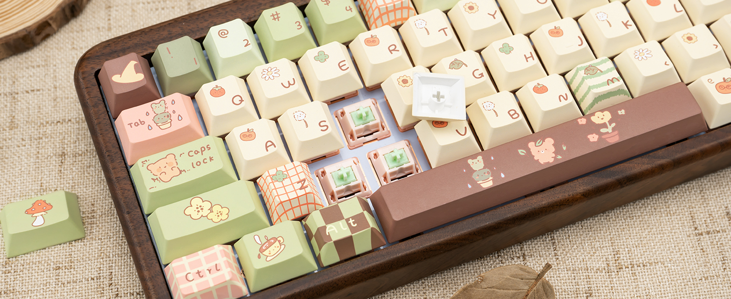 Cute Keycaps, Dye Sublimation PBT Customized keycaps, Cherry Profile Keycaps Cartoon Bear Keycap Set