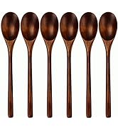 Spoons, Wooden Spoons for Eating, 6 Pieces Japanese Natural Plant Ellipse Wooden Ladle Spoon Set ...