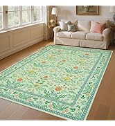 Joydeco Boho Sage Green Bedroom Living Room Area Rugs 5x7, Washable Floral Dining Room Rugs for U...