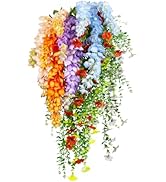 Longzhuo 9Pcs Artificial Hanging Flowers - 4 Types of Flower 8 Colors UV Resistant Purple Wisteri...
