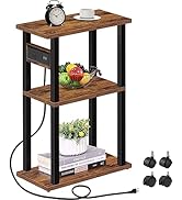 TUTOTAK Small Narrow Side Table with Charging Station, Skinny End Table for Small Spaces, Slim Ni...