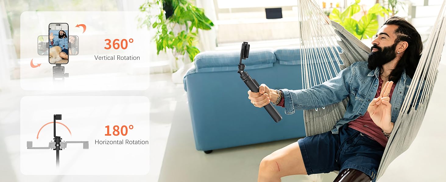 Our iphone tripod selfie stick can meet all your shooting angle needs