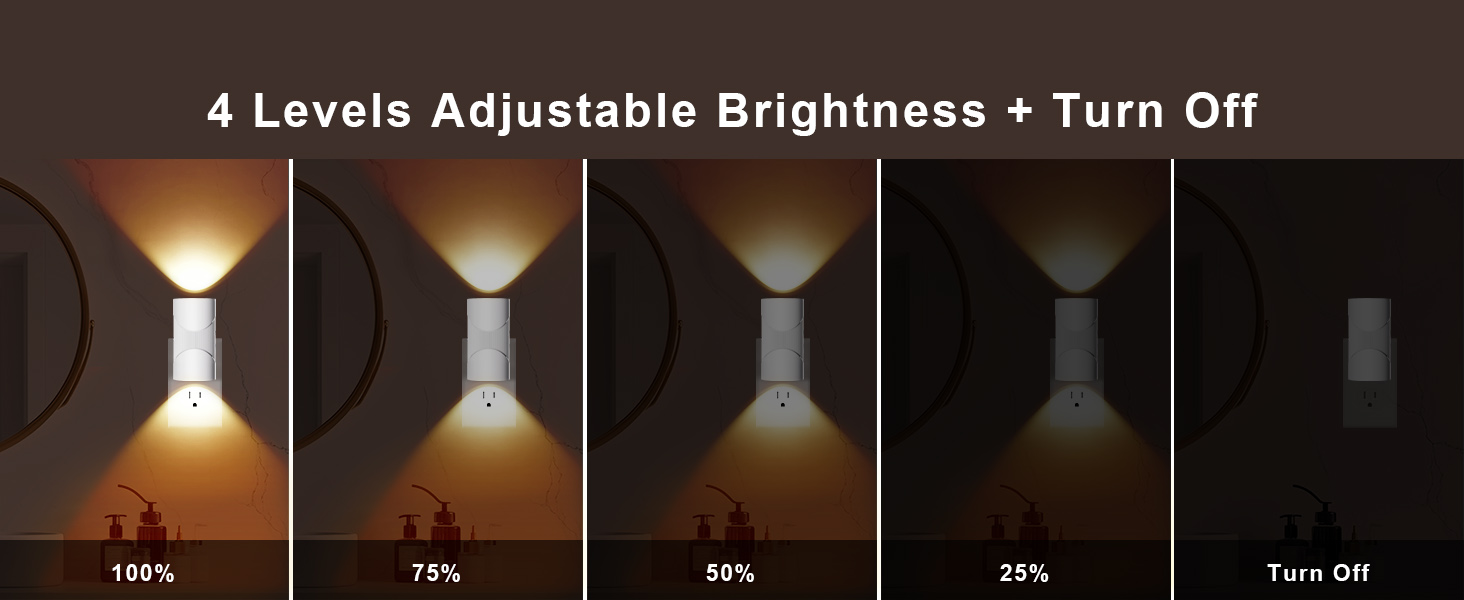 easuntec night light plug in 4 levels adjustable brightness turn off white A+ desktop 005