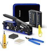 VCELINK RJ45 Crimp Tool Kit Professional, All -In-1 CAT7/6/5 Crimper, Blue | Cable Tester, Stripp...