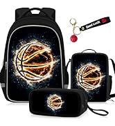 School Backpack for Boys - 4pcs Basketball Boys Backpack with Lunch Box and Pencil Case for Kids ...