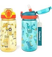 wooshwa Kids Water Bottle for School or Travel, 20 Oz 2 Pack Durable Plastic Water Bottle with Si...