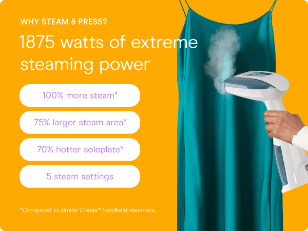 Conair garment steamer clothes turbo extreme steam fabric cloth handheld attachments wrinkle remove