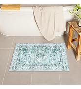 Uphome Boho Bathroom Rugs, Distressed Farmhouse Sage Green Bath Mat, Comfy Velvet Small Bath Rugs...