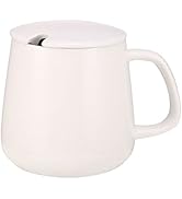 VOBAGA Coffee Cup with Lid and Flat-Bottom, 14 oz Tea Mug for Daily Use Warming Coffee&amp;Tea(White)