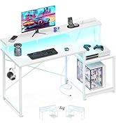 AODK Computer Desk, 48 Inch Gaming Desk with Led Lights &amp; Power Outlet, Office Desk with Printer ...