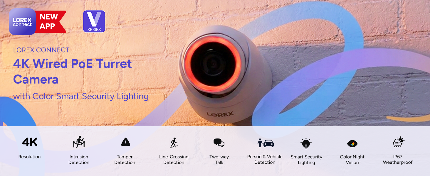 Lorex Connect V5 4K PoE Turret Cameras with Color Smart Security Lighting - White