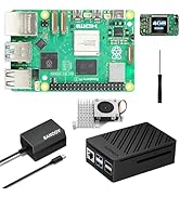 SANOOV Raspberry Pi 5 4GB Basic kit with Active Cooler,27W PD Power Supply,Pi5 ABS Case,Pi 5 4GB ...