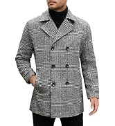 COOFANDY Men's Double Breasted Pea Coat Winter Overcoat Short Trench Coat Notched Collar