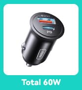INIU [60W Total] 5A QC 3.0 PD Fast Charge Car Charger Adapter, All-Metal Mini Dual Ports [USB C+U...