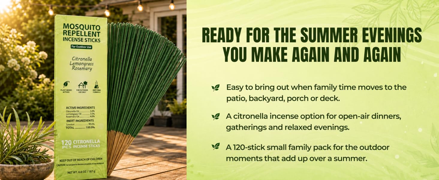 Mosquito Repellent Incense Sticks for Outdoor Patio