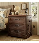 AODK 24 Inch Farmhouse Nightstands with Charging Station, Wide Bedside Tables with Three Drawers,...