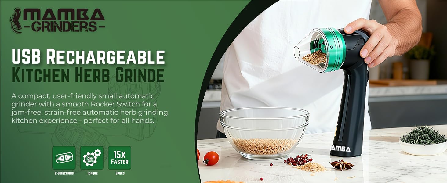 Mamba Original Gray USB Electric Herb Grinder. Small Portable Metal Herbal Grinder &amp;amp; Spice Mill