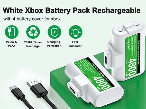 White Xbox Battery Pack Rechargeable