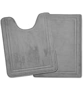 PAGGED Grey Bathroom Rug Set of 2 Memory Foam Bath Mat and U-Shaped Contour Toilet Rug Non Slip W...