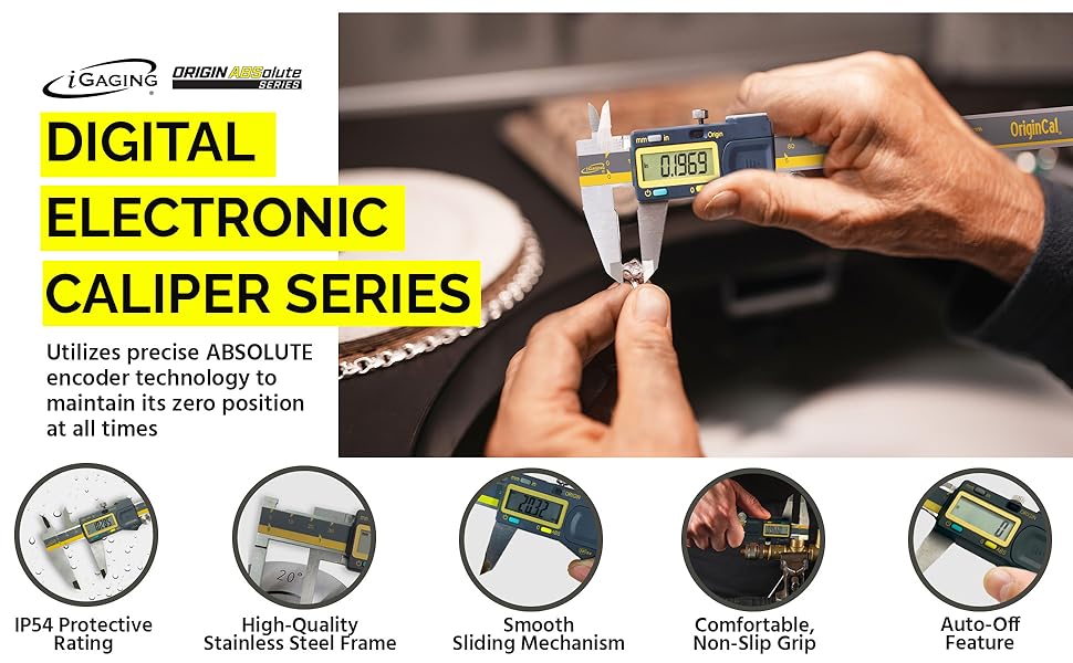 The digital caliper ensures precise measurements with its Absolute Origin zero retention feature.