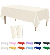 Kopokita 2PCS Ivory Plastic Tablecloths 54 x 108 Inch, Disposable Table Cloths Rectangle Party Ta...