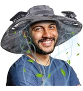 Solar Fan Sun Hat, Widen Brim Outdoor Fishing Men Hat with 2 Fans, Adjsutable 180°Rotating Coolin...
