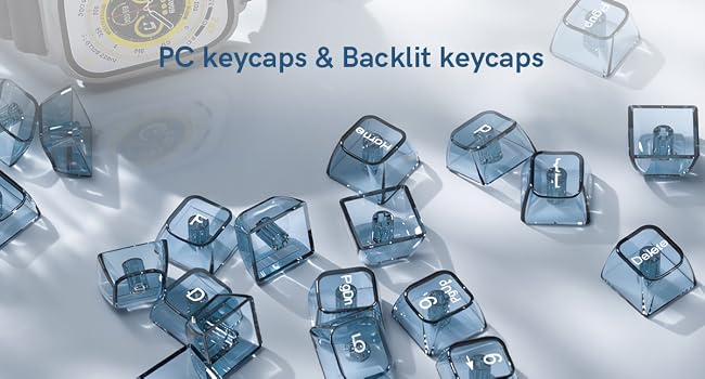 Blue Clear keycaps,Transparent Keyboard keycaps,Jelly Key caps Set,Shine Through keycap,MDA Profile