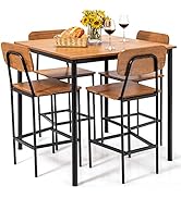 Giantex 5-Piece Dining Table Set W/Counter Height Table &amp; 4 Bar Stools, Industrial Kitchen Dining...
