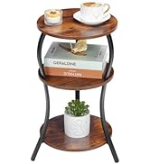 YEAKOO Vintage Round Side Table, 3-Tier Slim Waist End Table with Storage Shelf,Compact Tea Table...