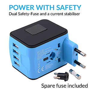 Very safe travel adapter and comes with Spare fuse included 