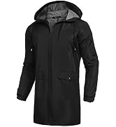 COOFANDY Men's Long Raincoat Ligtweight Rain Jacket Waterproof Outdoor Jackets with Hood