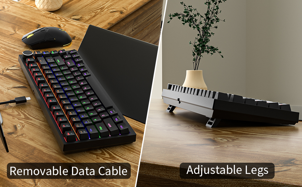 Removable data cable/adjustable legs