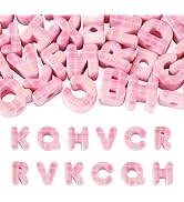 FASHEWELRY 30Pcs Pink Plaid Print Chunky Letter Beads for Paracord | Checkered Pattern Large Alph...