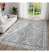 DweIke 4x6 Area Rugs for Living Room, Machine Washable Bordered Rug for Bedroom, Luxury Rubber Ba...