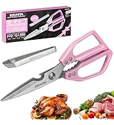 EZUVITA 5-in-1 Multifunctional Heavy-Duty Kitchen Scissors with Tweezer, Pink All Purpose Kitchen...