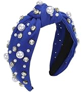 Mdscve Royal Blue Head Bands for Women's Hair Knotted Headband With Pearl Rhinestone Hair Bands f...