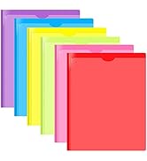 INFUN Heavy Duty Plastic Pocket Folder with Prongs and Clear Front Pocket - 6 Pack, 3 Prong Folde...