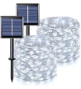 JMEXSUSS 2 Pack Solar Fairy Lights, Each 66ft 200 LED White Solar Lights Outdoor Waterproof, 8 Mo...