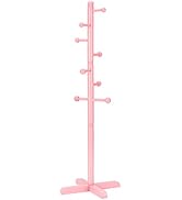 Azaeahom Cross Coat Rack Freestanding Clothing Hanger Home Racks, Wooden Coat Tree Stand with 8 H...