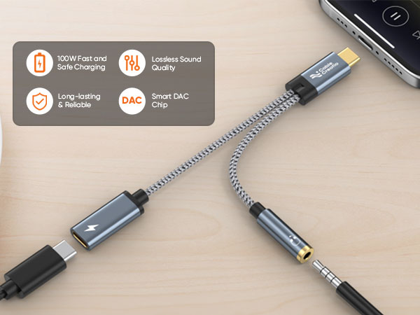 2-in-1 USB C To 3.5mm Audio Charger Adapter